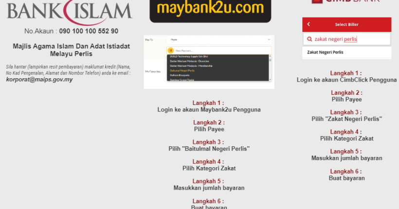 cara bayar zakat perlis online - maybank - cimb - bank islam